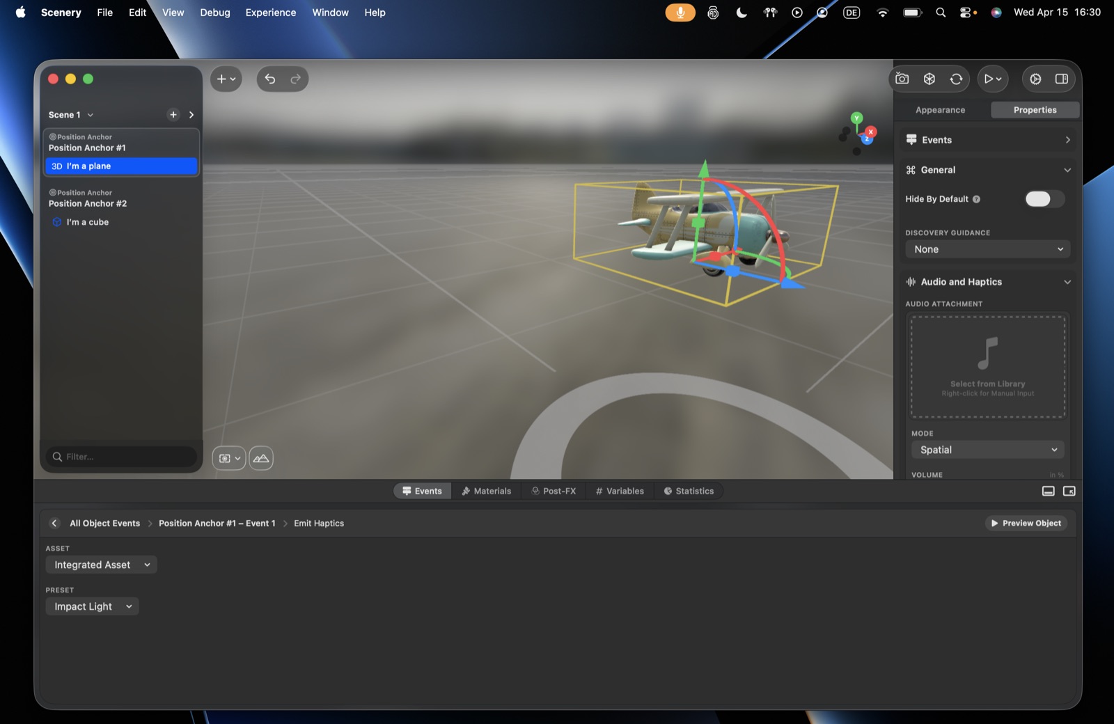 The Emit Haptic Feedback action – an integrated asset with a preset pattern