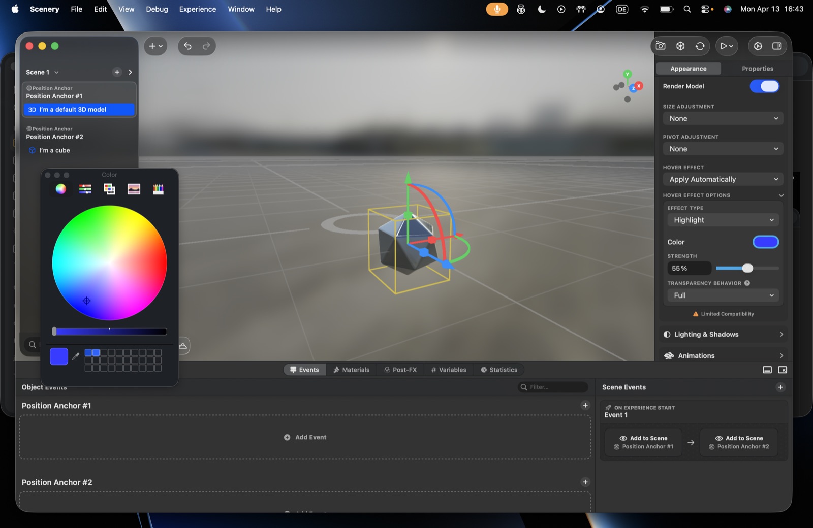 The hover effect options – effect type, colour, strength, and transparency behaviour