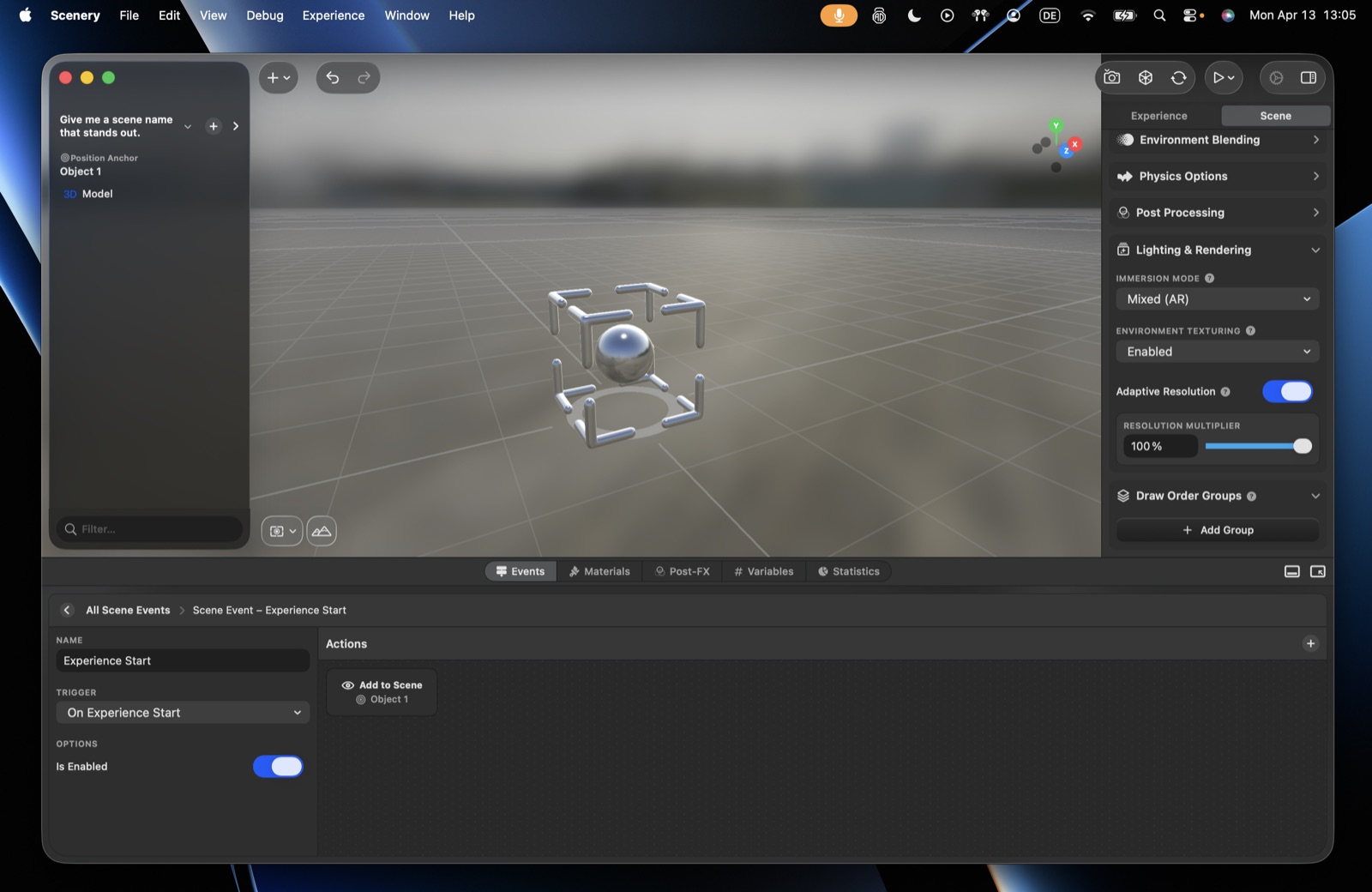 Lighting and rendering settings – immersion mode, environment texturing, adaptive resolution and the resolution multiplier