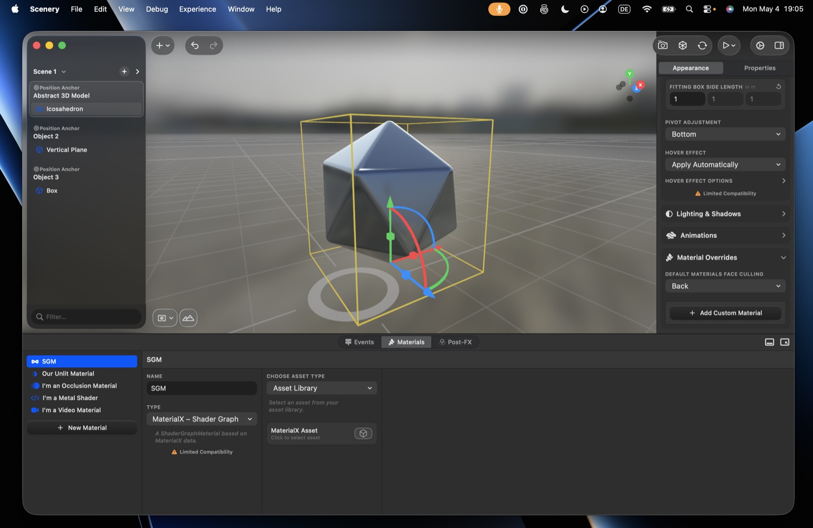 A MaterialX – Shader Graph material referencing a ShaderGraph asset from the library
