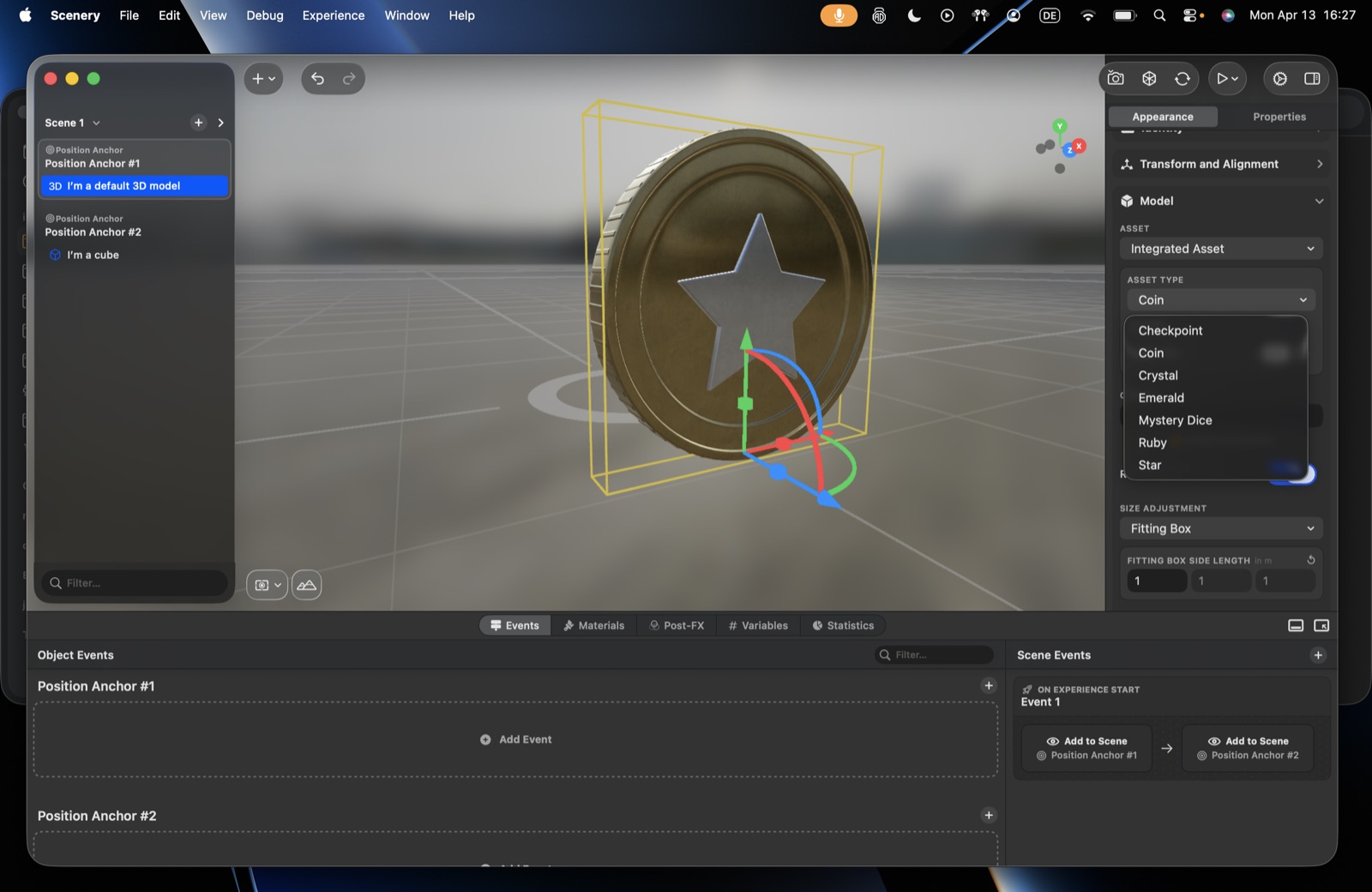 The Model section with the asset kind chosen – here an Integrated asset, with its built-in asset list
