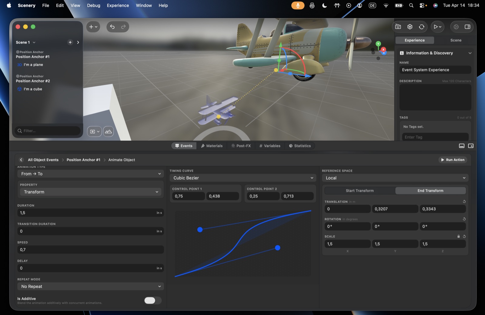 The custom Cubic Bézier timing curve editor with draggable control points