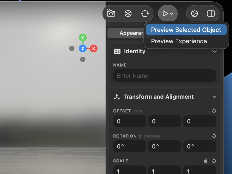 The Preview menu – Preview Selected Object or Experience