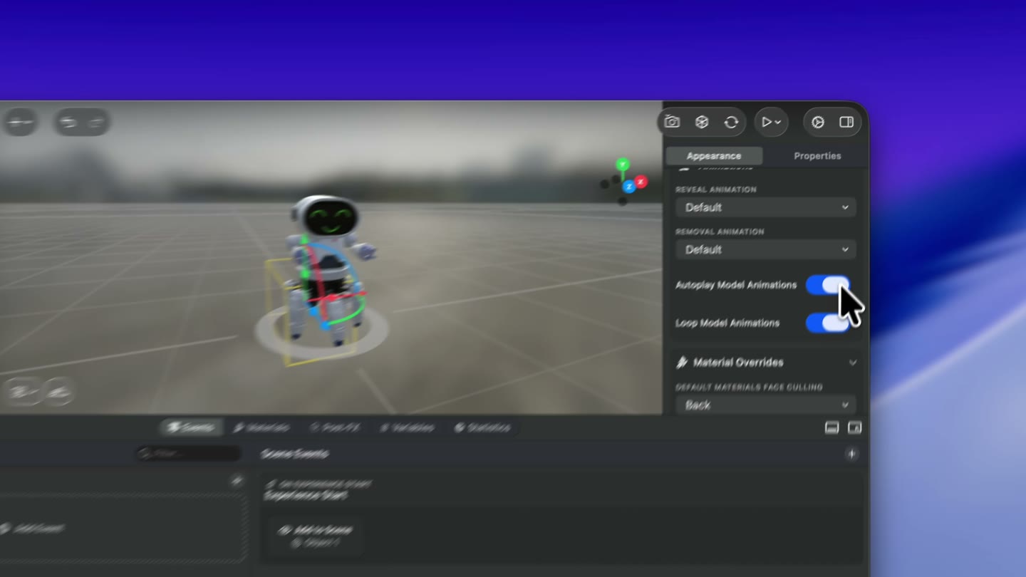 Add an Animate Object action, choose an animation type, and the model plays it on tap.